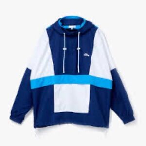 Lacoste Women’s Relaxed Fit Pullover Windbreaker Jacket Size 42 (L) Blue White